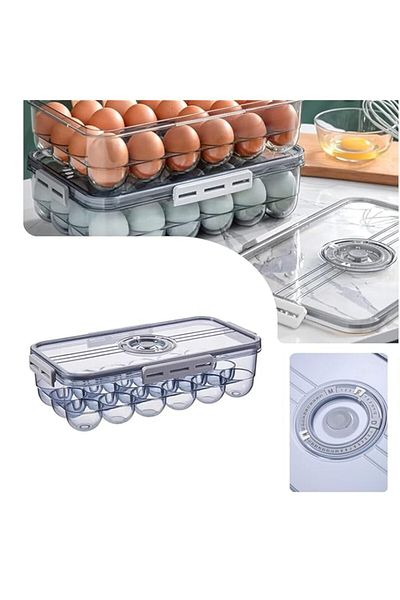 Generic GoodsTJ Egg Container for Refrigerator Plastic Refrigerator Egg Storage Bin, Egg Holder with Time S