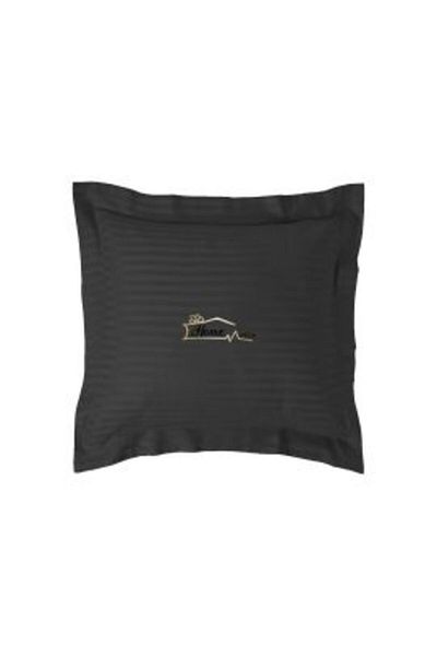 HomePuls Pillowcase Damask Polycotton Striped 1 cm, 40x40 cm with 3.5 cm Border, Black