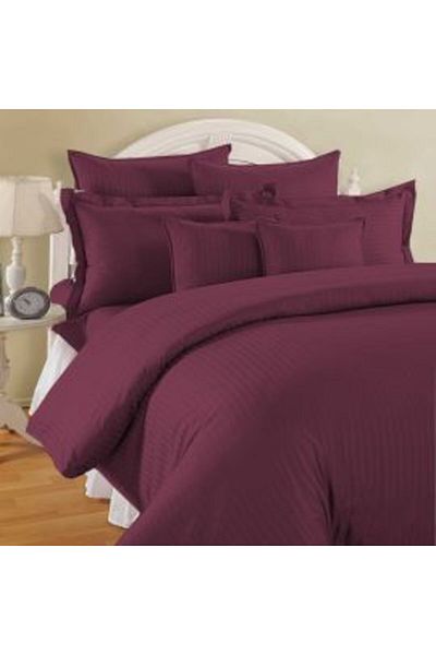HomePuls Double King Size Bedding Set 6 Pieces Damask Polycotton 1 cm Stripe, Bed Sheet 230 x 260 cm, Duvet C