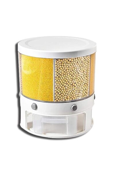Generic صندوق تخزين الحبوب، موزع طعام دوار محكم الإغلاق باللون الأبيض، حاوية ...