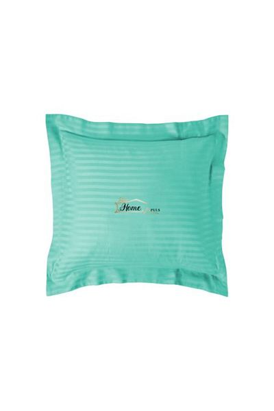 HomePuls Damask Polycotton Pillowcase Stripe 1 cm, 40 x 40 cm with 3.5 cm Border, Light Turquoise