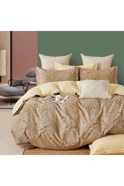 Ralex Double Bed Linen Percale Printed 100% Cotton, 4 Pieces, Yellow/Brown, Pucioasa