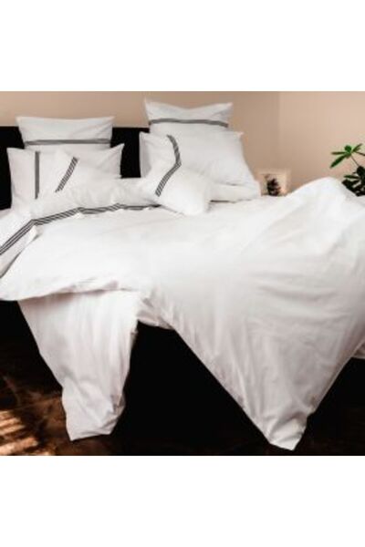 Ralex Double Bed Linen Cotton 100% Ranforce 8 pieces with embroidered hem 3 black stripes, Pucioasa