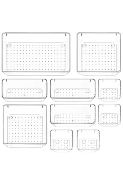 Generic Puricon 10 Pcs Desk Drawer Organizers Trays Set Clear Plastic Storage Bins Bathroom Drawer Tray Div