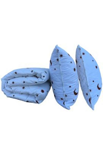 Ralex Package Quilted Blanket 160 x 200 cm and 2 Pillows 50 x 70 cm, Luna and Star Model, White