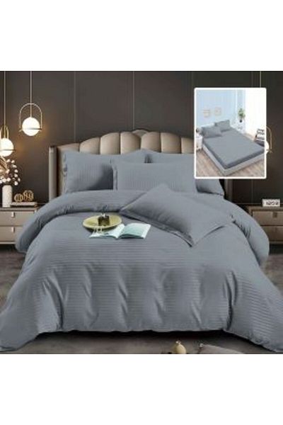 Ralex Double Bed Linen Set 6 Pieces Damask Polycotton, with mattress cover 160x200 or 180x200 cm, duvet co