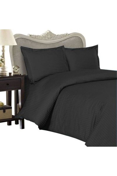 HomePuls Lenjerie de pat o persoana Damasc Policoton dunga 1 cm, 3 piese, cearsaf pat 160 x 230 cm, cearsaf p
