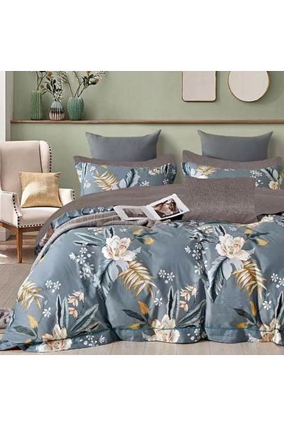 Ralex Single bed linen Percale printed 100% cotton, 3 pieces, Modern Beige / Blue, Sulphur