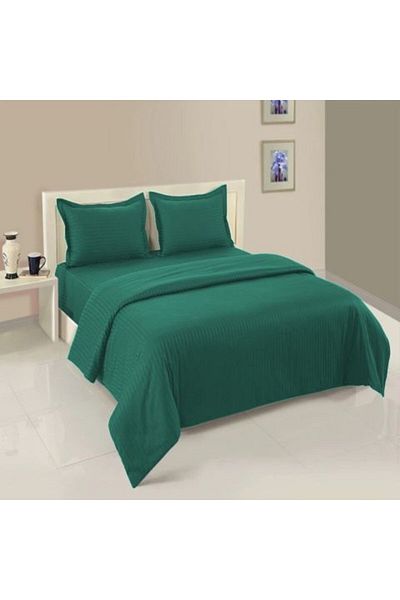 HomePuls Damask Polycotton Bed Sheet Set with Elastic, 160 x 200 cm Mattress, Green