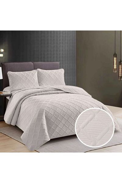 Ralex Quilted Bedspread UNI 230 x 250 cm with 2 pillowcases 50 x 70 cm, diamond pattern, Beige Champain