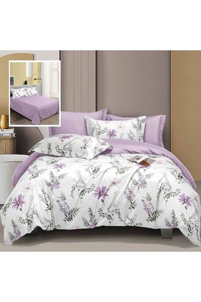 Ralex Double Bed Linen Finet Cotton Elegance 6-Piece Set, Purple Flowers, Pucioasa