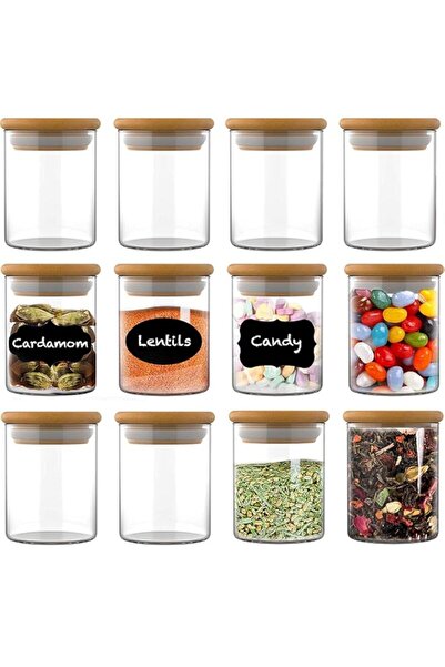Generic Valuxe 12 PCS Glass Jars with Bamboo Lids (9OZ) | Mini Clear Glass Airtight Spice Jars | Food Stora