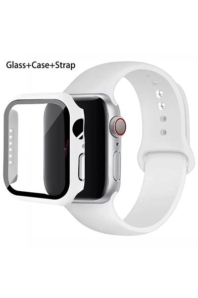 Choice 40mm series 654 se 9 White Sport band+Glass+Case For Apple Watch bands 44mm 40mm 45mm 41mm 38mm 42mm