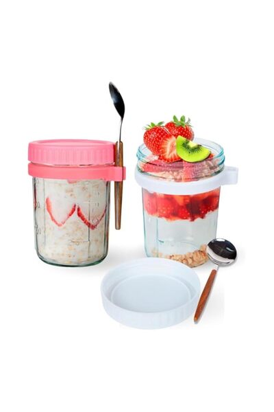 Generic AMERTEER 2 Pack 350ml Glass Storage Jars with Airtight Lids & Spoon | Leakproof Glass Food Jars for