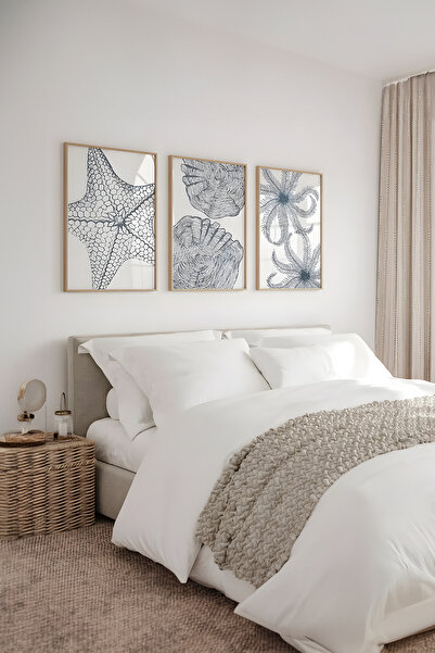 Home 3'lü Sahil Duvar Sanatı, Plaj Baskıları, Oturma Odası Dekoru, Mutfak Dek...