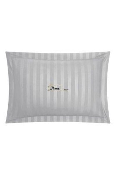 HomePuls Față de pernă Damasc Bumbac 100% dungă 1 cm, 50 x 70 cm și tiv cu bordură 3,5 cm, Gri