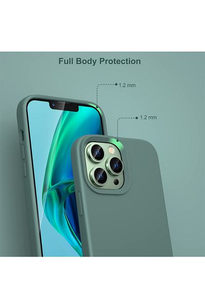 Generic iPhone 14Plus 6.7" Liquid Silicone Green Case Cover +2 Screen Protector +2 Camera Lens Protector