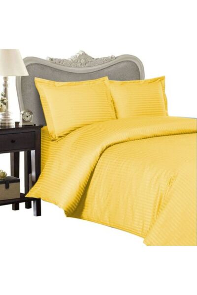 HomePuls Double Bed Linen Damask Polycotton Stripe 1 cm, 4 Pieces, Yellow