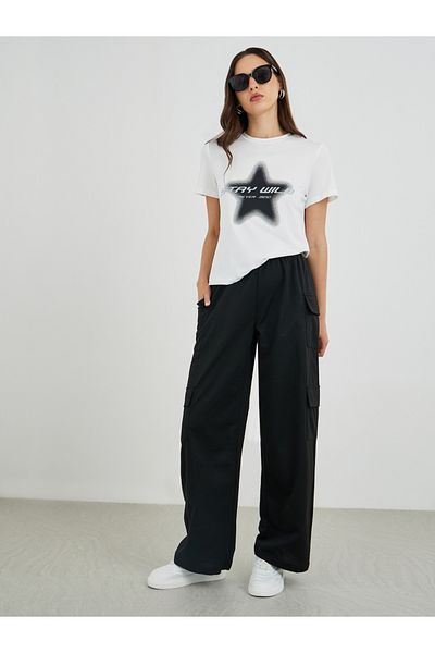 Styli Solid Cargo Pants with Elastic Waist