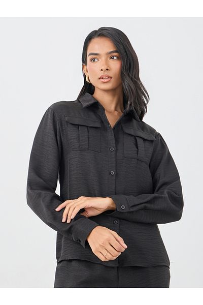 Styli Black Front Pocket Shirt and Pants Co-Ords