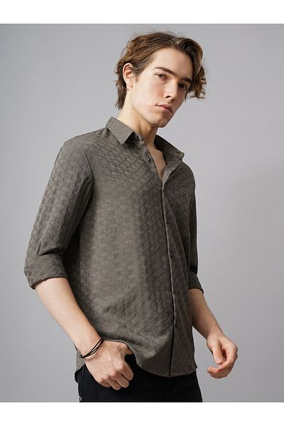 British Club By Styli Textured Spread Collar Regular Fit Shirt