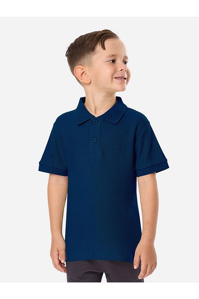 Victor and Jane By Styli Boys Navy Blue Solid Short Sleeve Polo T-Shirt