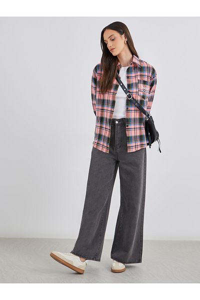 Styli Tartan Checked Oversized Shirt