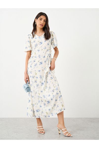 Styli All-Over Printed Side Tie Detail Midi Dress