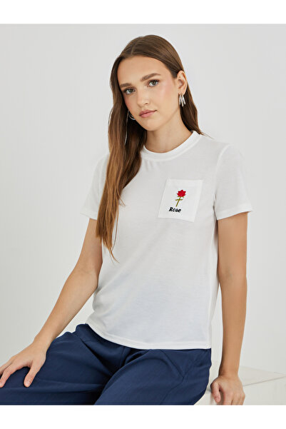 Styli Embroidered Round Neck T-Shirt with Pockets