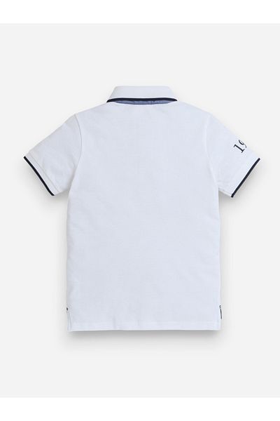 Victor and Jane By Styli Boys White Embroidered Detail Short Sleeve Polo T-Shirt