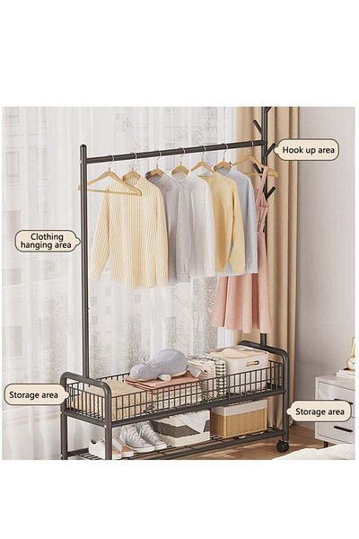 COOYA Metal Clothing Rack, With Bottom Shelf, 4 360° casters,Easy Assembly for Hanging Skirts, 176 cm