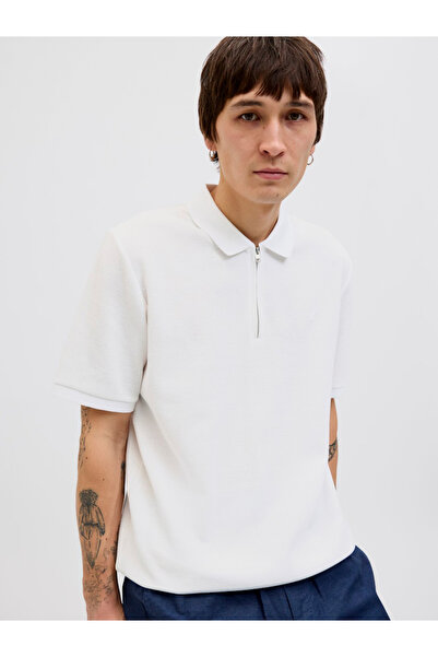 Jack & Jones JJEaustiin Textured Knit Half Zip Polo