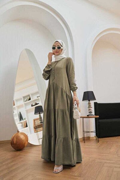 Neways 6646- قطعة فستان برباط وأزرار من برايتلي كاكي