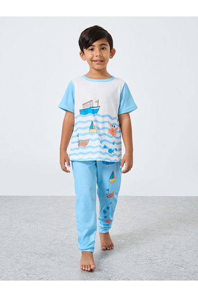 Styli Boat Graphic Print T-Shirt and Pyjama Set