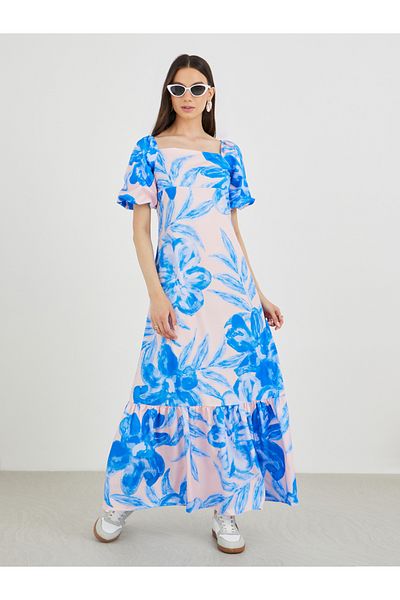 Styli Floral Print Puff Sleeve Maxi Dress
