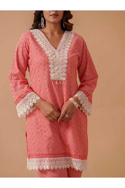 DW By Styli Embroidered Pure Cotton Tunic with Trousers Co-Ords