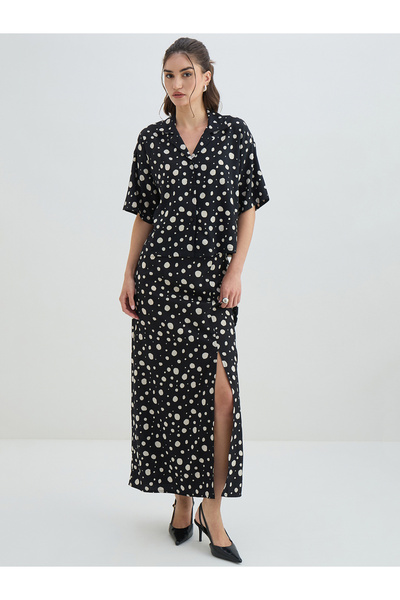 Femmella By Styli Polka Dot Shirt and Front Slit Skirt Co-Ords