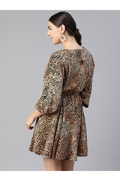 Kassually By Styli Women Animal Print V Neck Fit and Flare Mini Dress