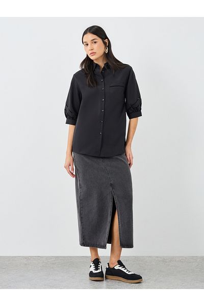 Styli Women Black Cut-Out Sleeve Longline Shirt