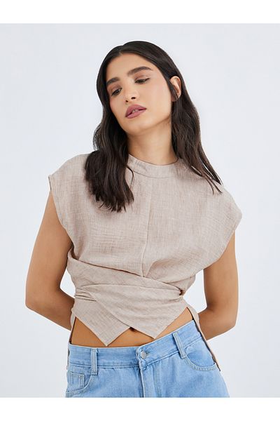 Styli Solid Cross Design Wrap Top