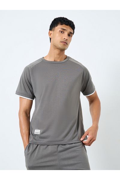 Styli Charcoal Woven Badge Detail T-Shirt and Shorts Set