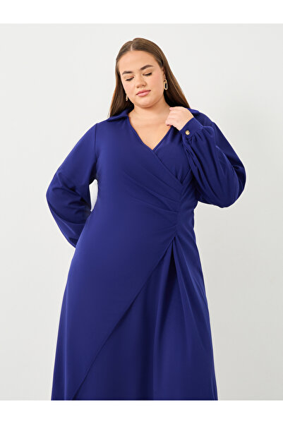 Styli Plus Wrap Midi Dress with Balloon Sleeve