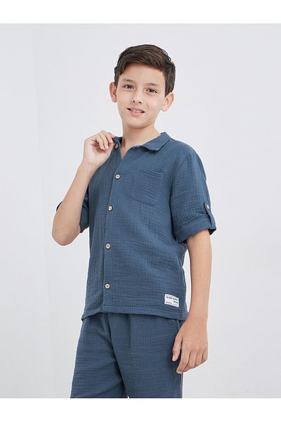 Styli Double Gauze Plain Shirt and Shorts Set