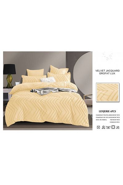 FIONNA.RO Embossed Printed Finet Bed Linen - Light Yellow