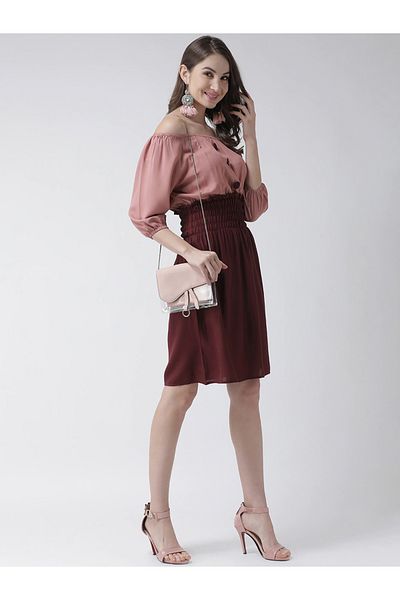 Kassually By Styli Color Block Off Shoulder Knee-Length Dress