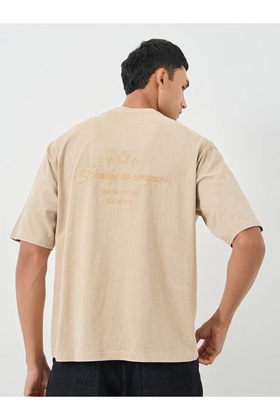 Styli Washed Embroidered Detail Heavy Jersey Oversized T-Shirt