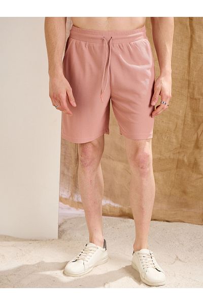 Mascln Sassafras By Styli Men Pink Waffle Textured Straight Fit Shorts