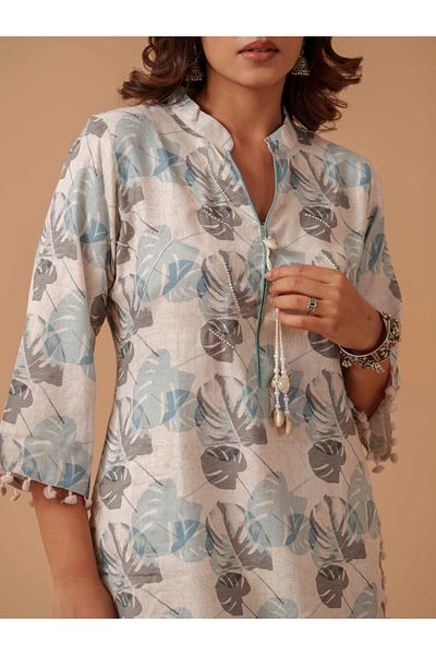 DW By Styli Floral Printed Mandarin Collar Pure Cotton Tunic with Trousers Co-Ords