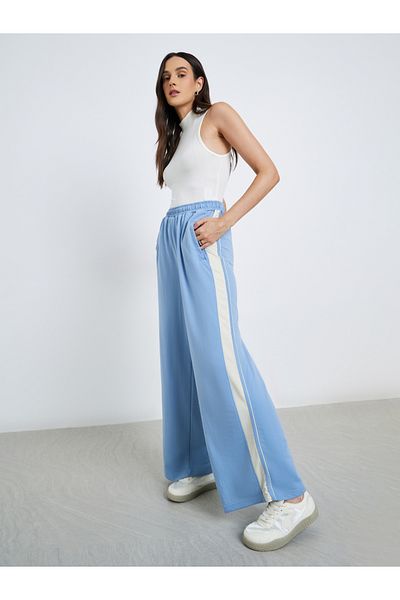 Styli Women Light Blue Contrast Side Seam Detail Joggers