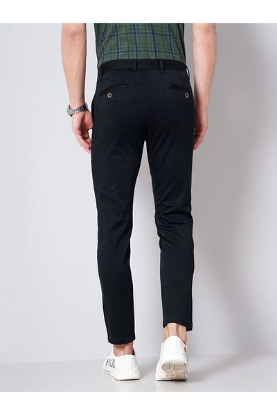 British Club By Styli Men Black Sim Fit Flat-Front Chinos